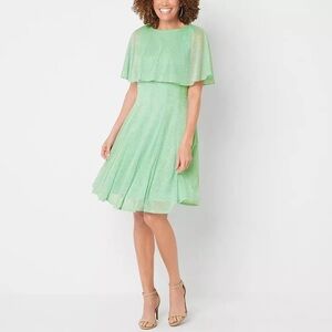 Danny & Nicole Womens Short Sleeve Cape Fit + Flare Dress